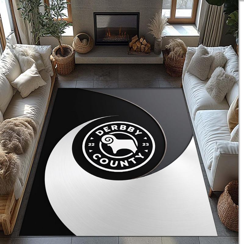 Alfombra de Terciopelo de Cristal con Estampado de Fútbol del Derby County, Cómoda Absorbente de Agua Antideslizante para Suelo Interior