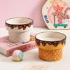 Large Diameter Cat Food Bowl Ice Cream Shape Elevated Cat Bowl Ceramic Cat Bowl  For Cats and Dogs