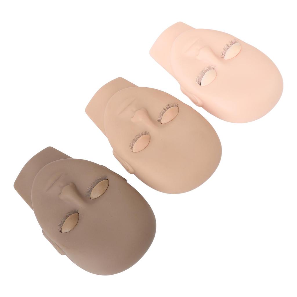 3pcs Eyelash Extension Face Mannequin Removable Eyelids Makeup Practice Face Model Dark Brown Light