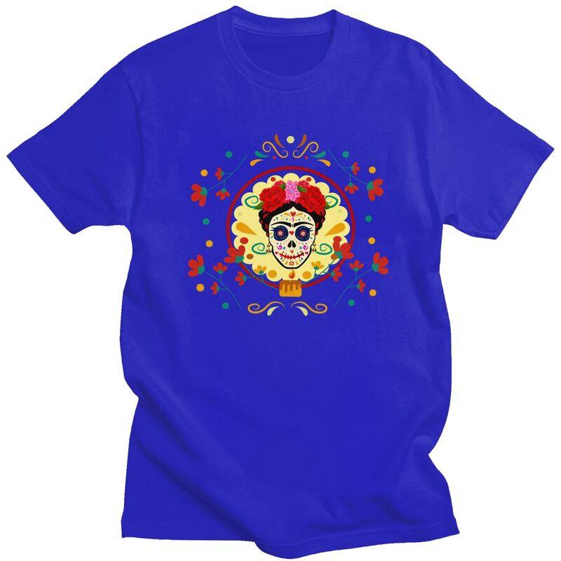 Custom Day Of The Dead Sugar Skull T Shirts for Men Pure Cotton Tee Tops Mexican La Calavera Catrina Tshirt Short Sleeve