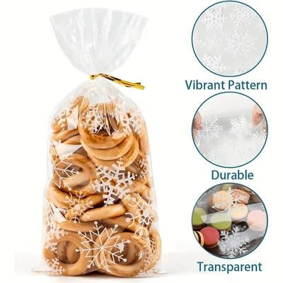 Sacs à Bonbons Flocon de Neige Noël Transparent Emballage Biscuits Popcorn Sac en Plastique Noël Mariage Anniversaire Fête Sacs Cadeaux