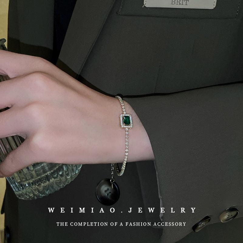 Emerald Square Geometric Zirconia Bracelet - Luxurious and Unique Handpiece with Fashionable Style for Women.