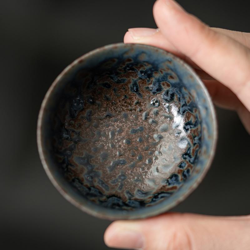 Old Rock Clay Goblet Silver Gilded High Foot Master Cup Bronze Glaze Ceramic Teacup Chinese Kungfu Teaware Tea Bowl Drinkware