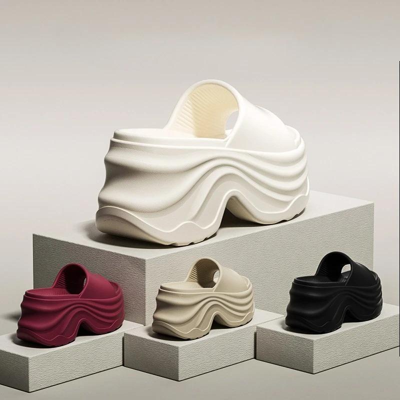 Solid Color EVA Platform Slippers Women Thick Sole Non Slip Beach Slides Sandals Lady Summer Soft Sole Wedge Heel