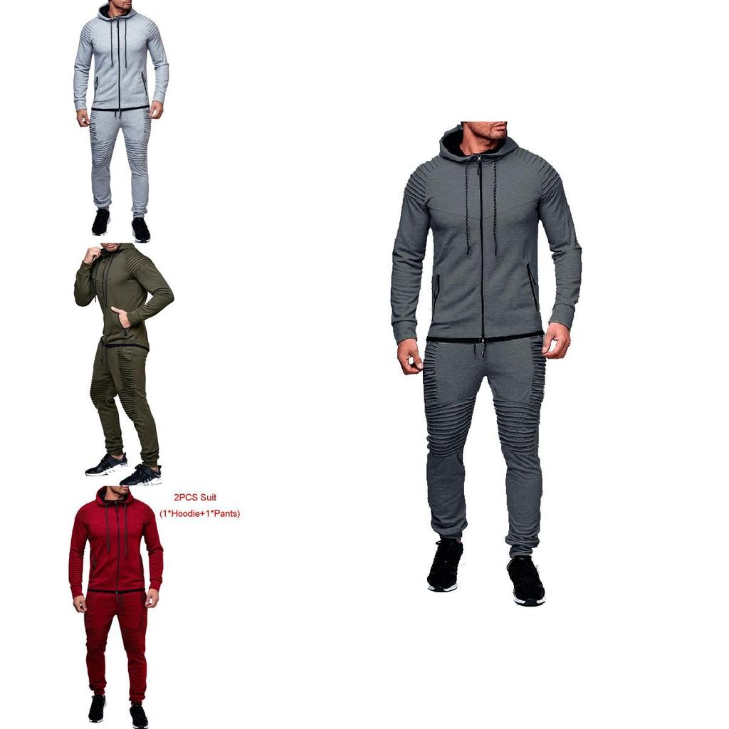 Stylish Men's Tracksuit Set With Hooded Jacket And Adjustable Waistline Pants