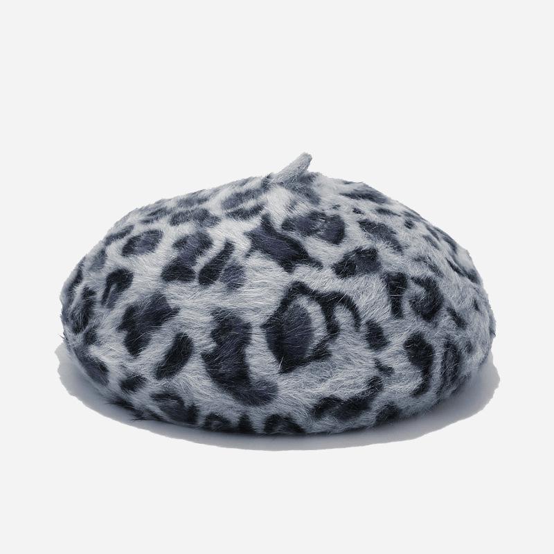 

Stylish Women s Leopard Print Rabbit Fur Beret M (56-58cm) серый