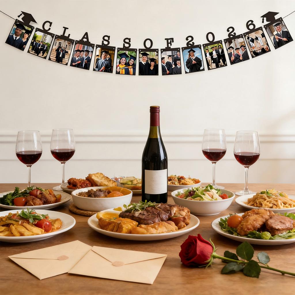 5m Graduation Theme Party Decoration: Black Photo Frame Banner