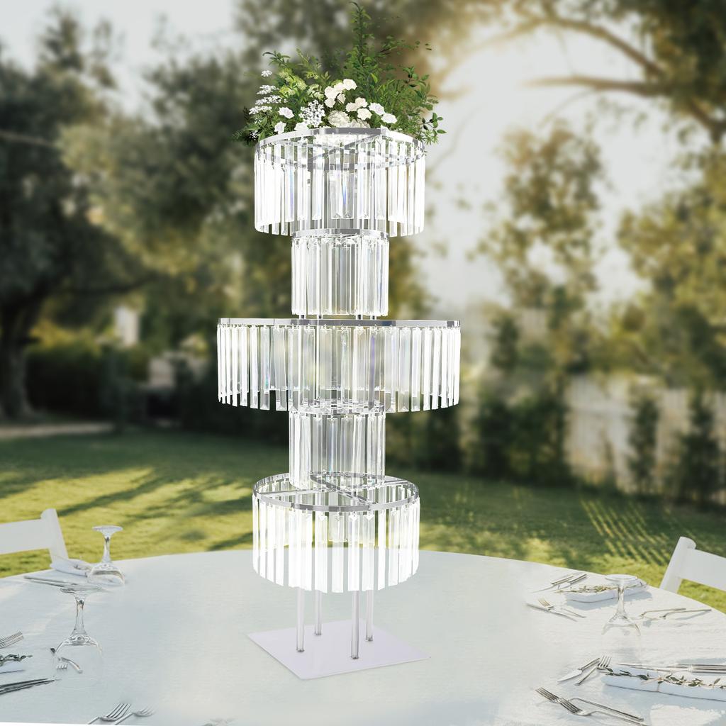 5-Tier Crystal Flower Stand, Square Base & Silver Finish - Elegant Round Holder for Wedding, Birthday, Home Decor, 110cm Height