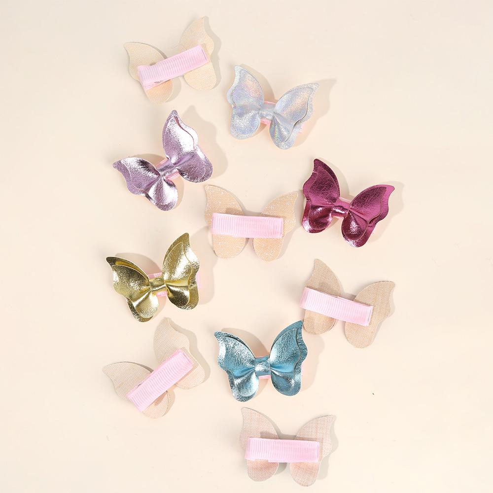 10Pcs Butterfly Hair Clips Trendy Glossy PU Leather Hairpins Kawaii Cute Shiny Barrette For Baby Girls Kids Headwear Accesories