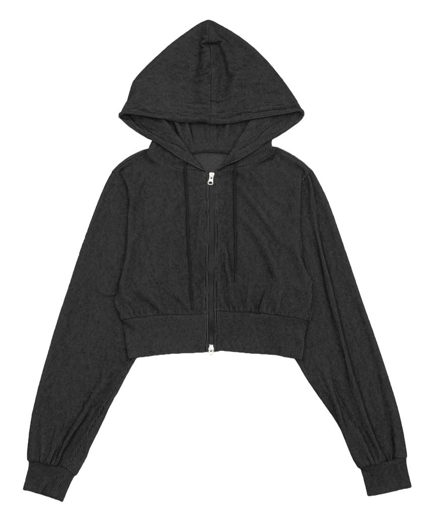 WEGO Figments Ribbed Knit Short Double Zip Black Hoodie, Women's,