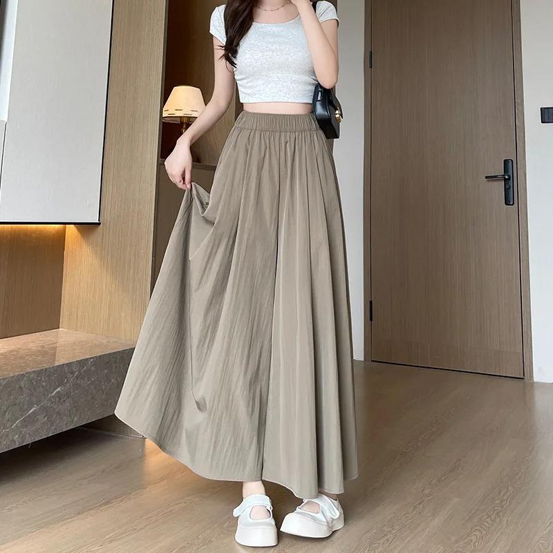 Spring Summer A Line High Waist Pants Skirt Women Trend Fashion Japanese Culottes Casual Loose Ice Silk Wide Leg Pant