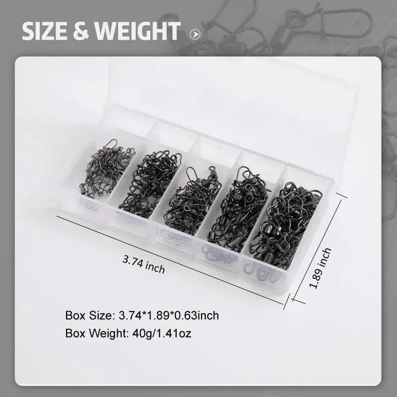 50pcs Fishing Connector Pins Set with Bearing Rolling Swivel Snap Fishhook Lure Accessories #4 #6 #8 #10 #12 for Angling