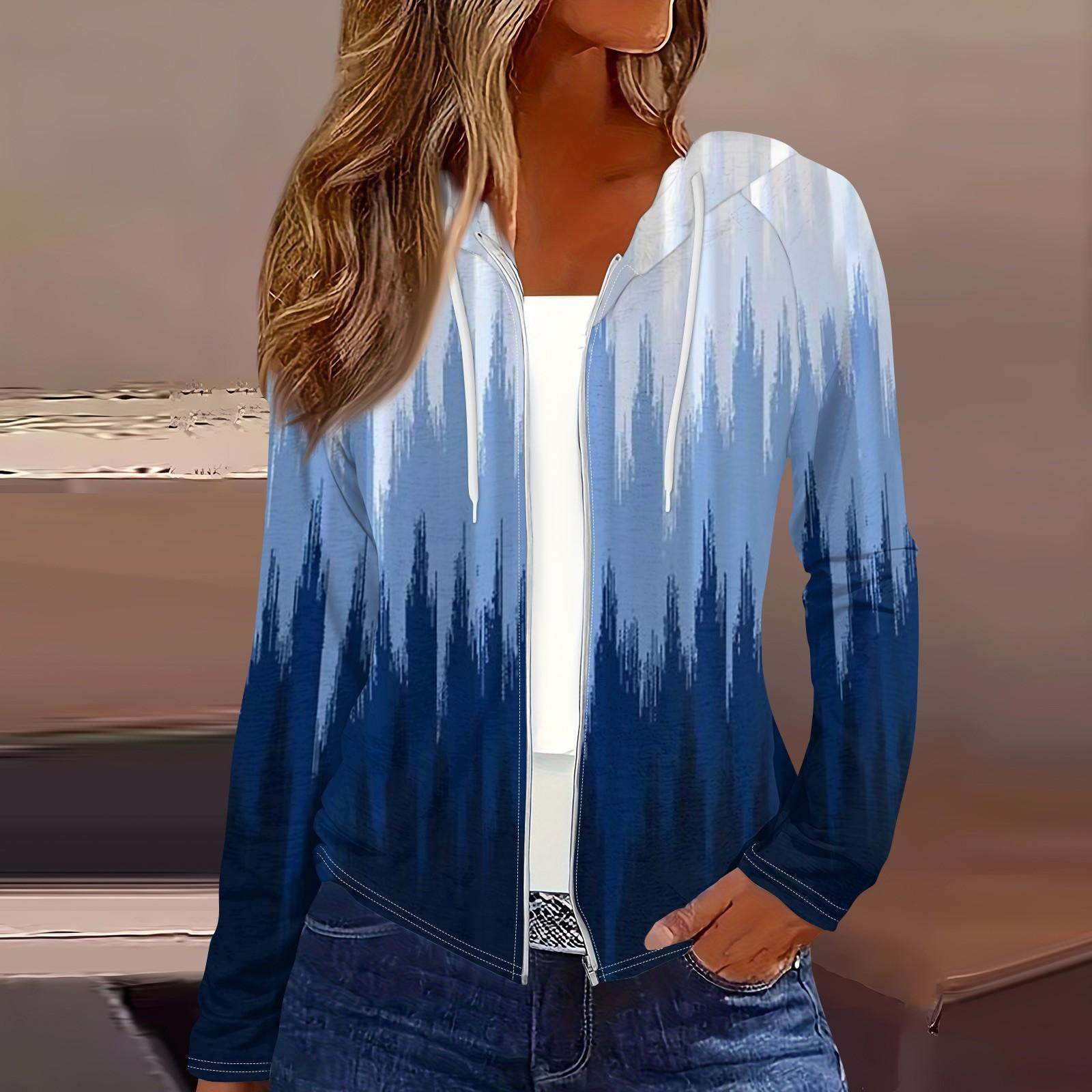 

Женская мода повседневная застежка-молния с капюшоном и принтом с длинным рукавом толстовки пальто XXL