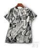 Neiman by Chiffon Blouse with Animal and Horse White and Short Summer Stylish White Elegant Business Short Sleeve Plus Sizes Cool Women's Print,