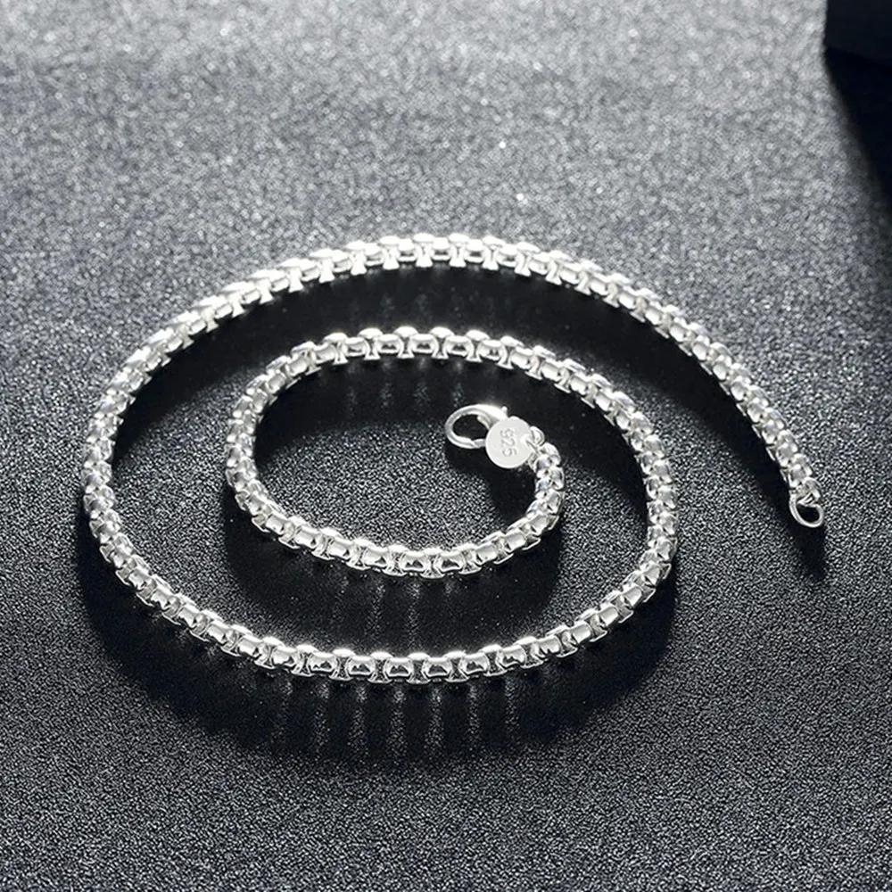 2Pcs set 45-60cm 925 Sterling Silver 4mm Chain Necklace Bracelet set For Women Men  Wedding Engagement Charm Jewelry