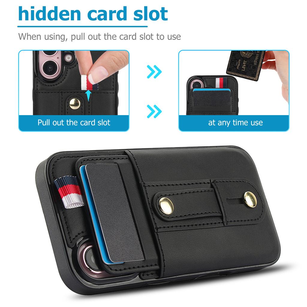 For iPhone 17 Case PU Leather+TPU Hidden Card Holder Drop-proof Phone Cover with Kickstand