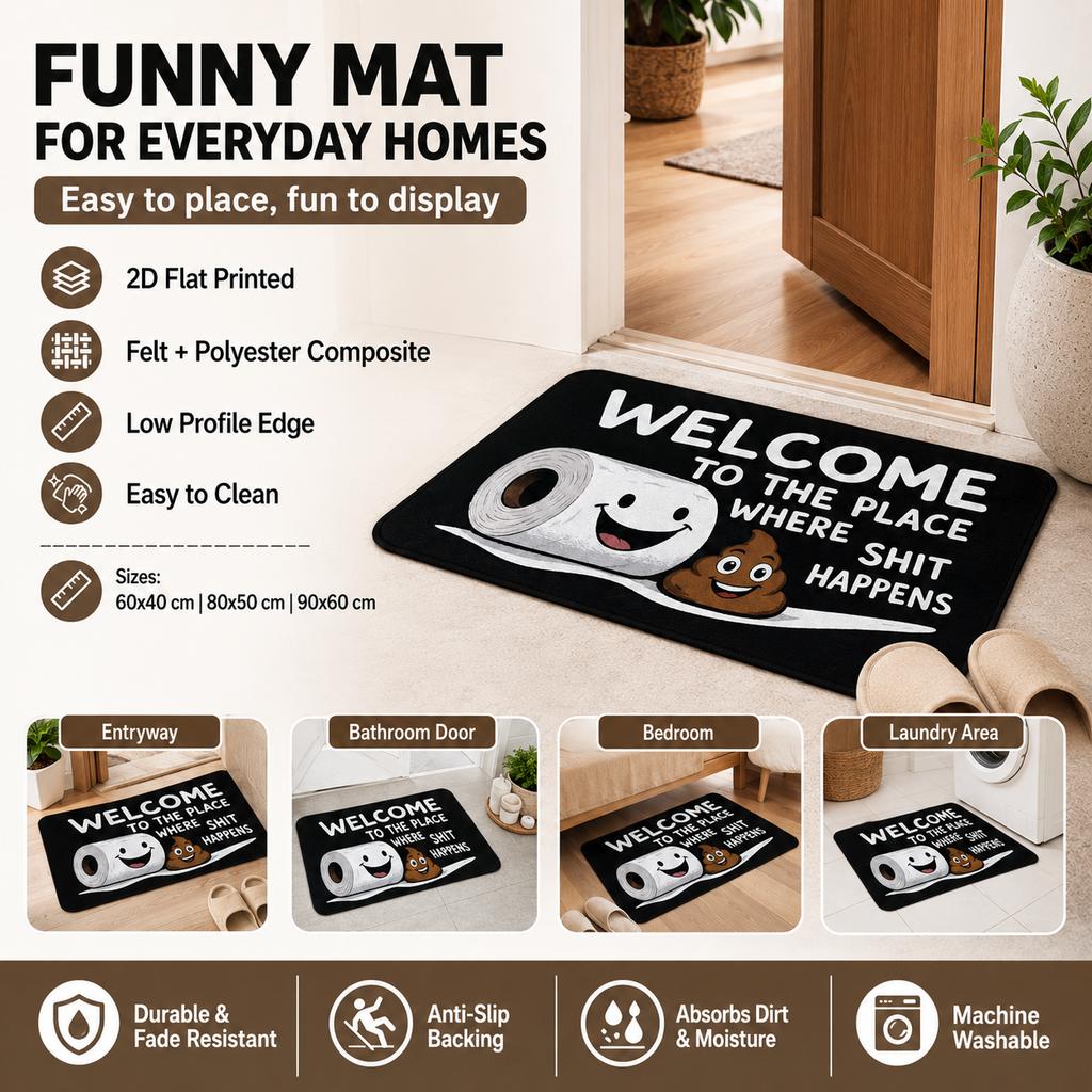 Funny Welcome Poop Door Mat 2D Flat Printed Felt Polyester Composite Front Entry Rug Humor Indoor Floor Mat Anti-Slip