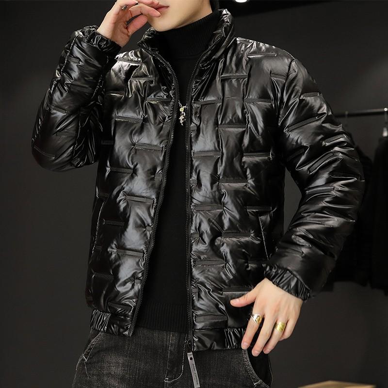 Men's Autumn and Winter Padded and Thickened Stand-up Collar Hoodless Plus Size Warm Jacket Bright Casual Outerwear