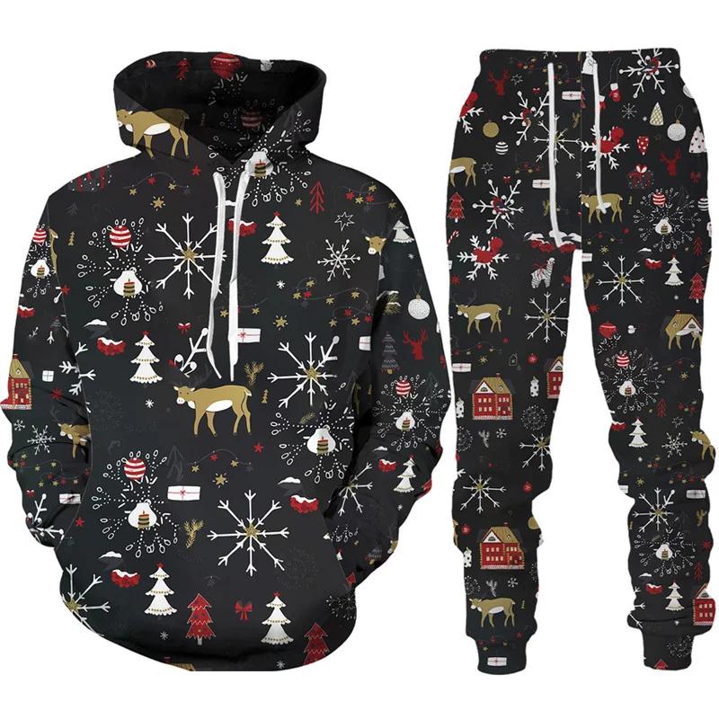 New Year Christmas Hoodies Sets Y2k Men Pants Santa Claus Men's 3D Printed Tracksuit Set Novelty Oversize Loose Man Streetwear