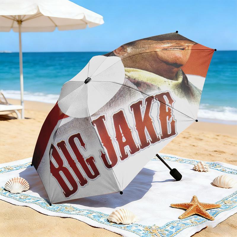 1pc John Wayne's Golden Age Umbrella Portable Folding Umbrella Iron Frame Hole Bone Structure Outdoor Home Umbrella