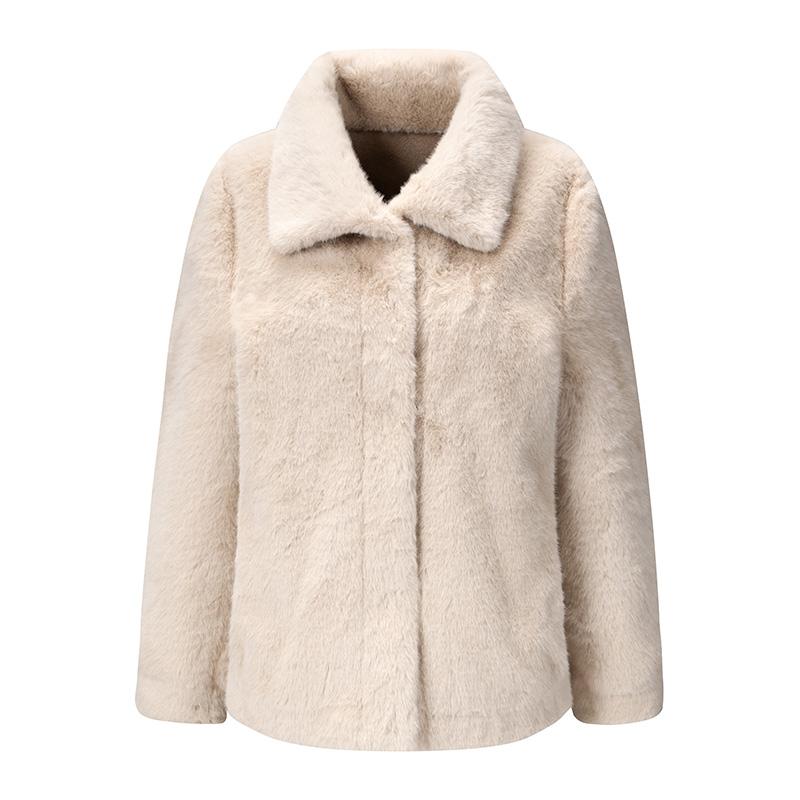 Women Lapel Collar Faux Fur Short Coat