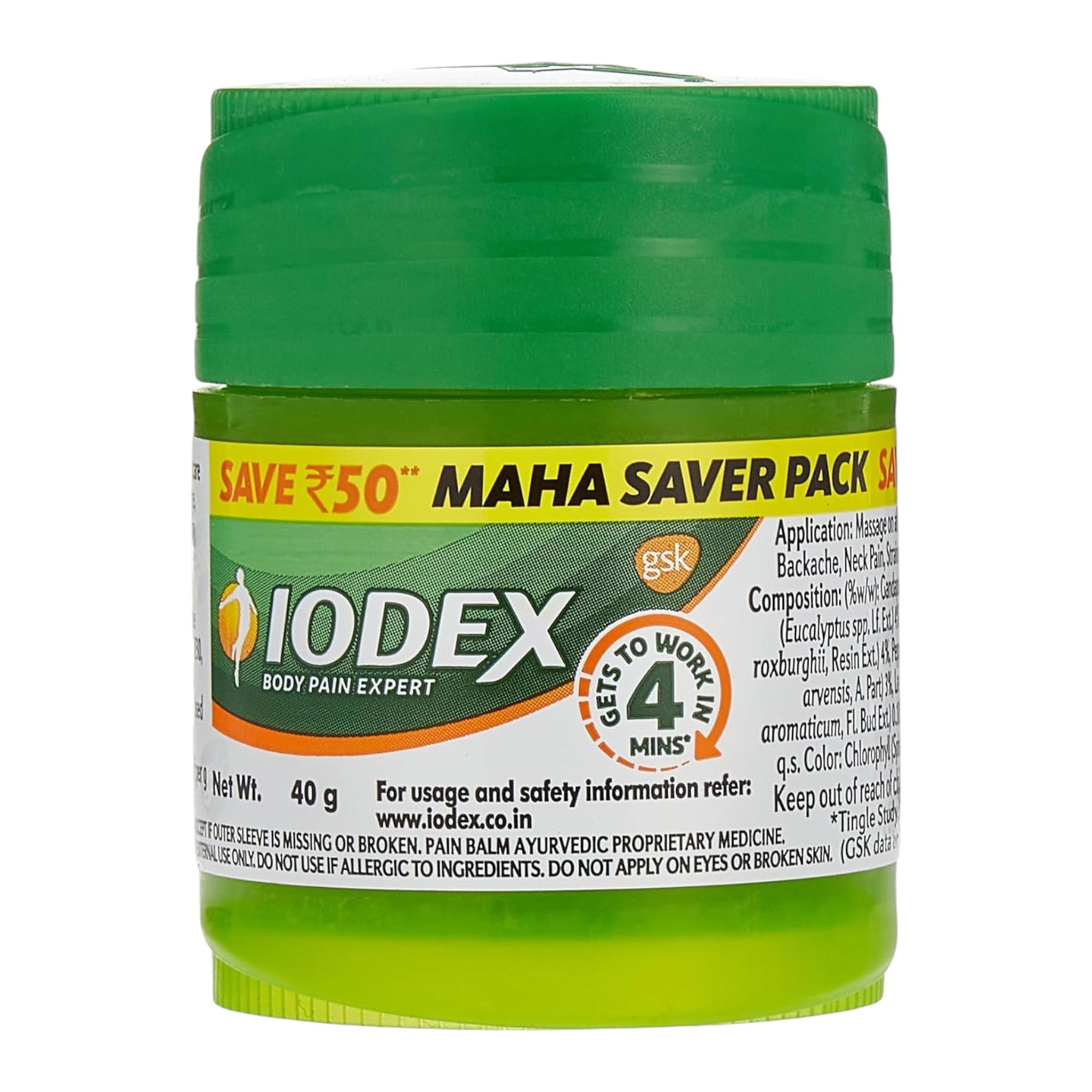 

Бальзам от боли многоцелевой Iodex 40 г Упаковка Быстрое облегчение Натуральная травяная мазь для облегчения боли в мышцах, суставах, теле