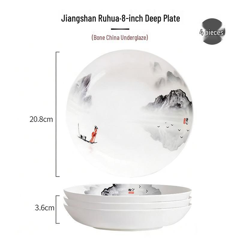 Tangshan Underglaze Ceramic Landscape Ramen Bowl Set
