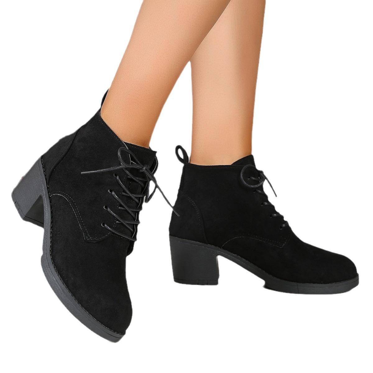 

Короткие ботинки большого размера для женщин. Новые универсальные замшевые ботинки martin с круглым носком на толстом каблуке и завязками для женщин. 35