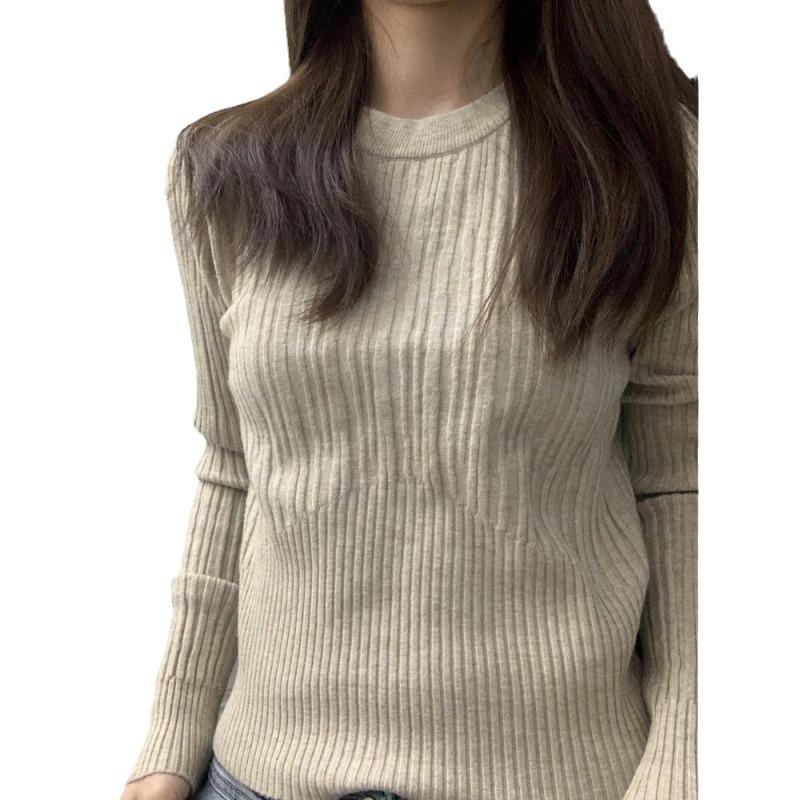 Temperament Crew Neck Sweater Knitted Sweater Women's Autumn and Winter New Inner Slim Waist Short Pullover Bottoming Shirt Top