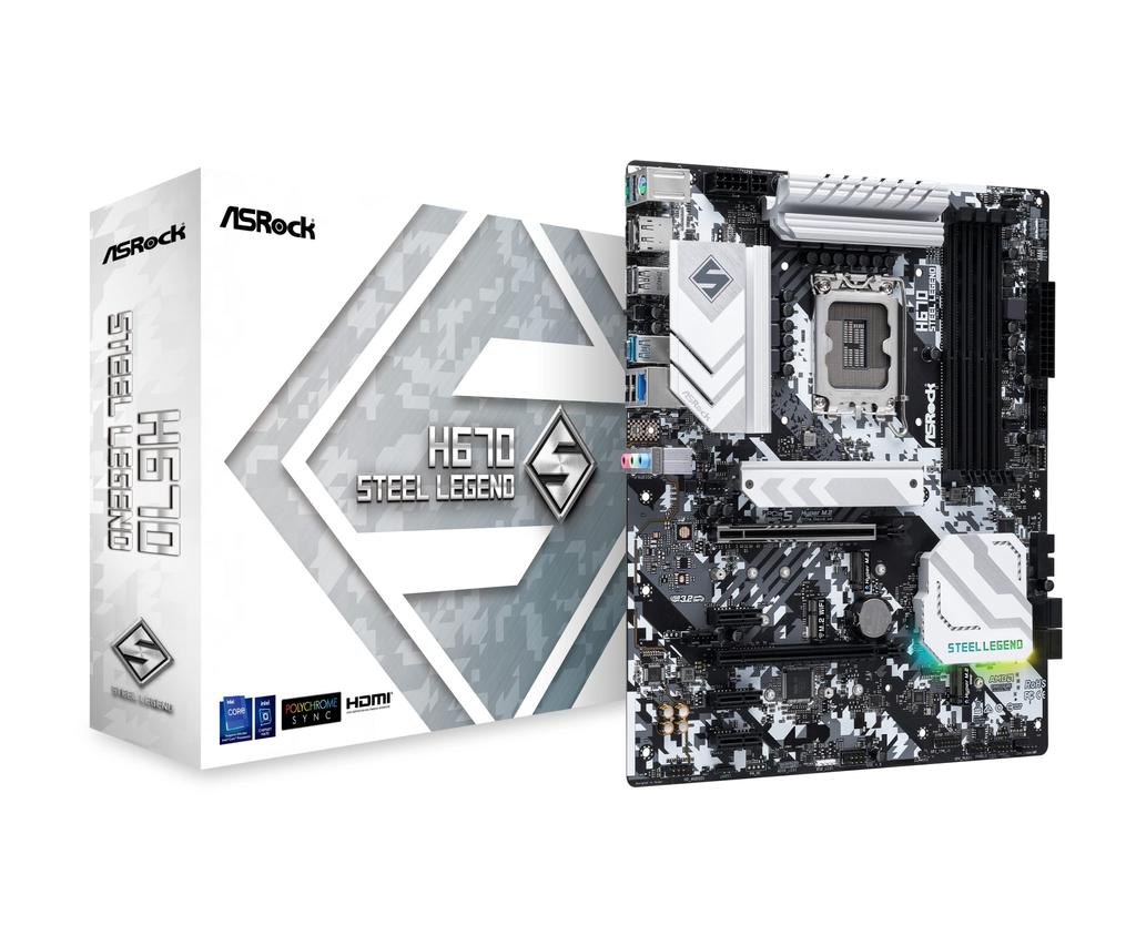 Asrock Motherboard H670 Steel Legend Compatible with Intel H670 Series CPU H670 ATX Motherboard Authorized Distributor Black (LGA1700) [Domestic