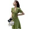 Elegant Women's 2025 French-Style Knit Dress: Summer Retro Socialite Waist-Cinching Design