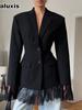 Fall Winter New High-End Slim Fit Lace Patchwork Blazer Design Fashion Elegant Style Coat