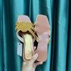 Fashion Women Flat Slippers Luxury Shiny Rhinestones Roman Outdoor Beach Slides 2025 Summer Daily Breathable Hollow Gold Female Shoes