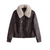 Fashion fleece thickened leather jacket women's winter new retro locomotive leather jacket short top