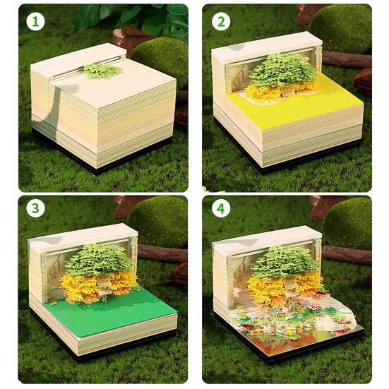 3D Time Piece Calendar Carved Tree Memo Pad 2026 Desk Calendar with LED Light Tear-off Decorative Panda Calendar Christmas Gift for Colleague Friend