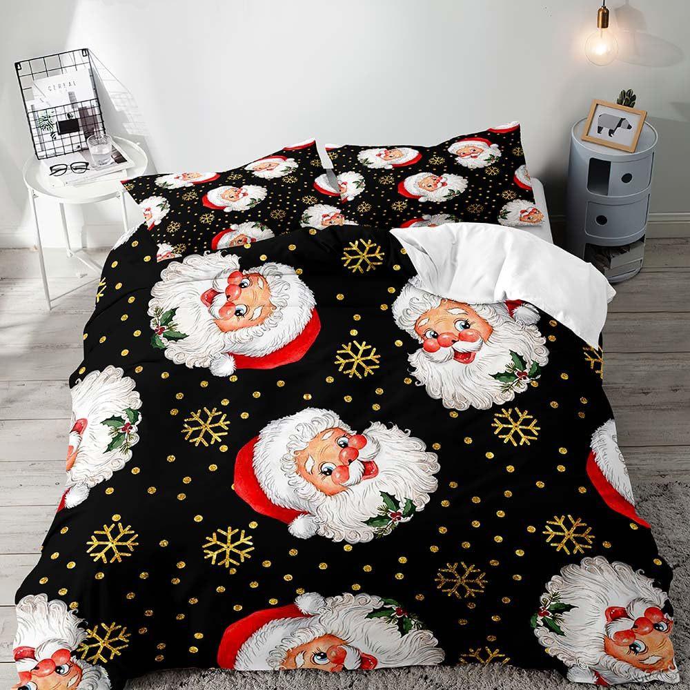 Fun Black Santa Three-Piece Quilt Cover Digital Printing Bedding Set Bed Cover