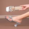 New Women High Heels Water Diamond Flower Sandals with Transparent Thick Bottom Women Shoes Party Dress PVC Slippers Mules Shoes