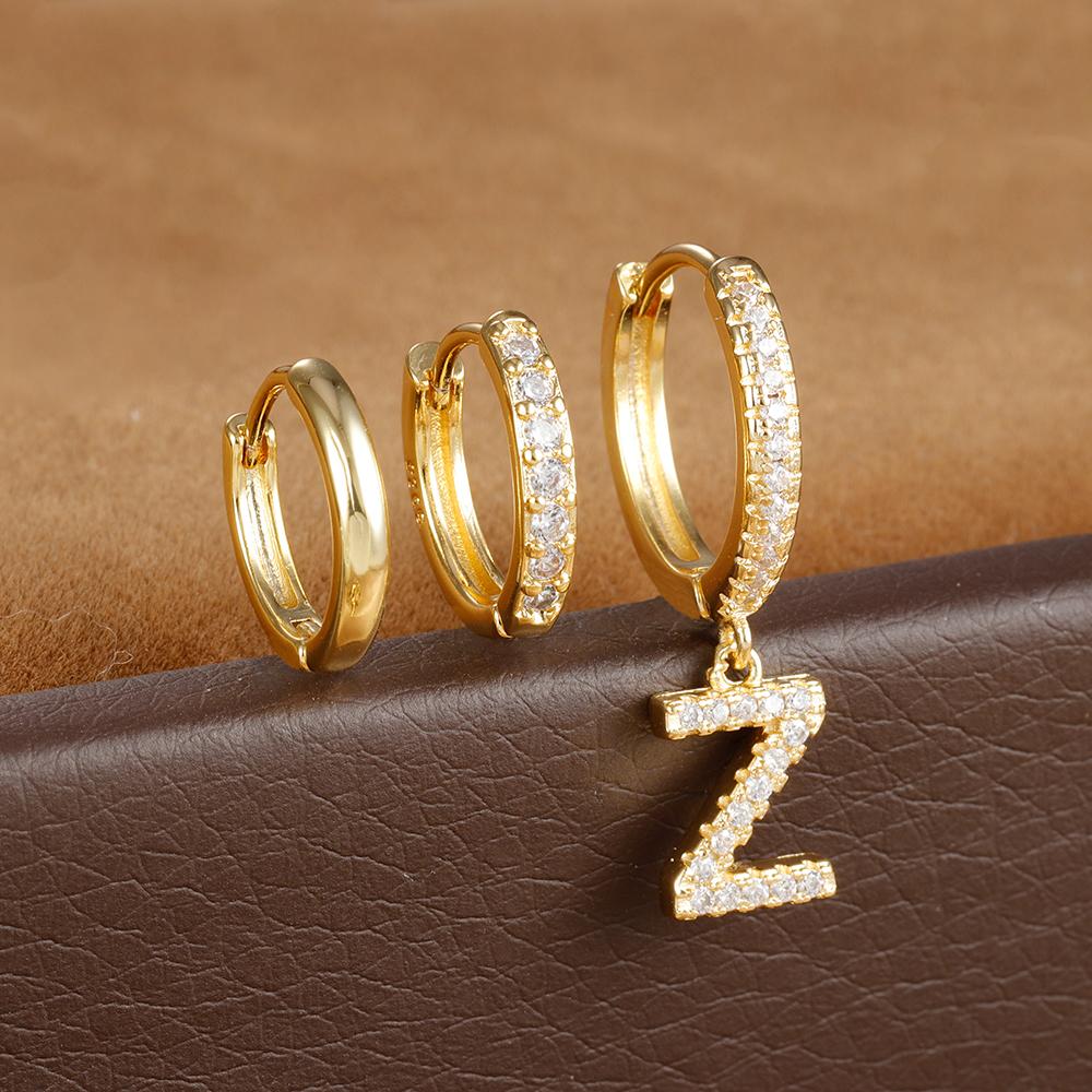 3PCS Trendy Stainless Steel Initial A-Z Letter Hoop Earrings Set For Women Fashion Huggies Cartilage Helix Piercing Jewelry