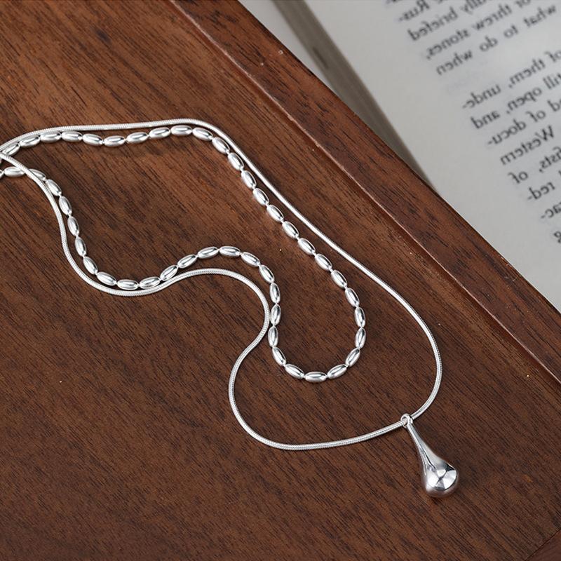 Simple and Versatile Double-layer Water Droplet Necklace for Women with A Cool and Aloof Style, Collarbone Chain, Ins Necklace 36CM