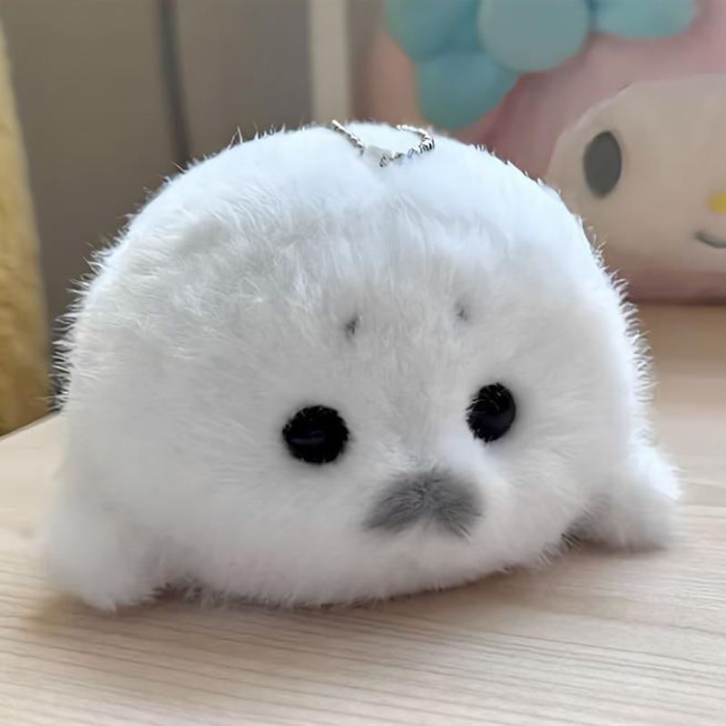 Stuffed Grey Seal Plush Keychain White Animal Cute Doll Keyring Soft Fashion Accessories for Backpacks