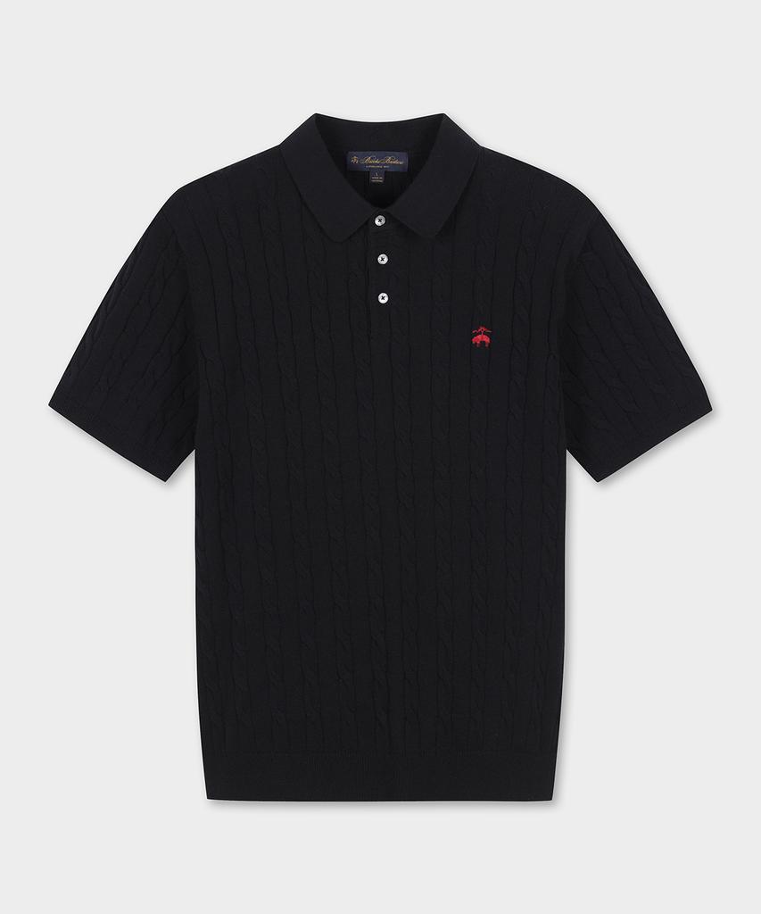 BROOKS BROTHERS Cotton Cable Polo Short Sleeve Sweater (Black) (Bbwtmo204Aufm)