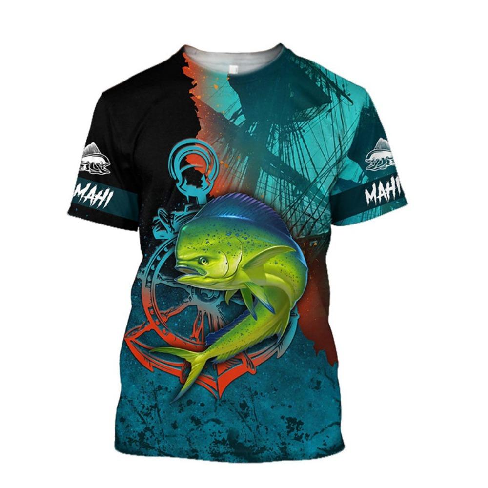 Men Fishing Graphic 3D Print Summer Tops Oversized Tee Shirts Short Sleeve Crewnack Fashion Casual Camisetas