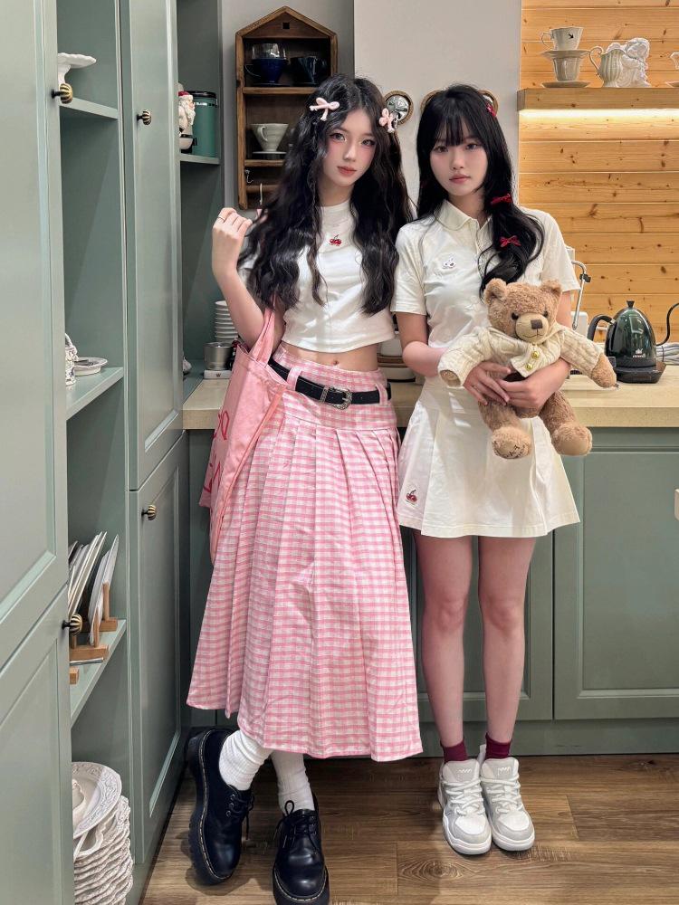 

Милая розовая клетчатая плиссированная юбка миди для женщин - С высокой талией, Большого размера, А-силуэта, Стройнящая длинная юбка M