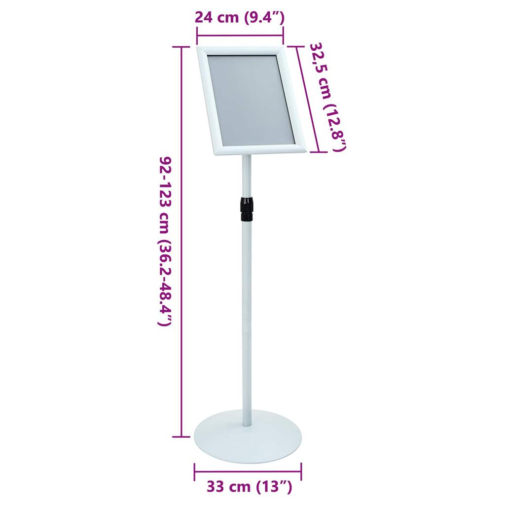 Podium Poster Stand Silver 33 X 33 X 123 Cm PVC and Steel