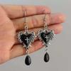 Dark Gem Blood Red Gothic Heart Rose Thorn Earrings - Original Halloween Design