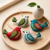 Handgefertigter Filzvogel-Schmuck, Vintage-Stickerei Vogel Hängedekoration, Handgefertigter Bunter Vogel Weihnachtsbaumschmuck