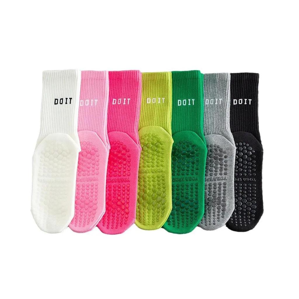 Non-Slip Mid-Calf Full Coverage Cotton Yoga Socks for Pilates, Dance, Exercise, and Trampoline