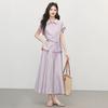 Women's Turn Down Collar Short Sleeve Loose Fit Solid Color Shirt Wide Leg Ankle Pants Two Piece Set