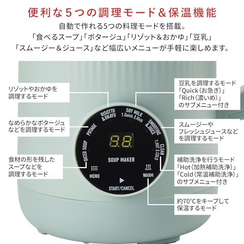 Toffy Automatic Soup Blender (Ceramic Coated) with Automatic Cooking, Hands-Free Cooking, 5 Automatic Menus, Soup, Potage, Risotto, Porridge, Soy Milk