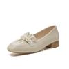 Shallow Thick Heel Single Shoes Women's Autumn and Summer New Pearl Pleated Shoes Women's Soft Leather Gentle Single Shoes Women